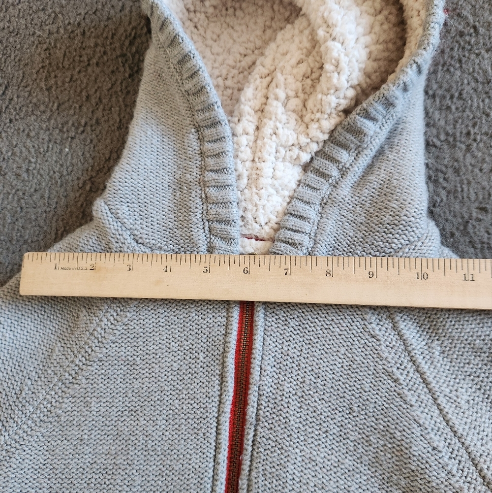 MINI BODEN Kids Shaggy Fleece Lined Hoodie Size 3 Gray Red Jacket - Picture 8 of 11